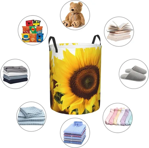 Miniatura 6 de Cesta circular con estampado de girasol, impermeable, organizador de almacenamiento, cesta de lavandería con asas para ropa, juguetes, tamaño mediano