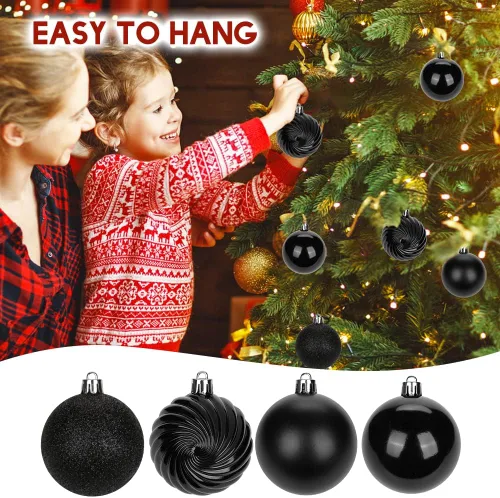 Miniatura 3 de Adornos de bolas de Navidad negras de 2.36 pulgadas, 25 piezas inastillables, set de adornos de Navidad, bolas de Halloween, adorno negro para árbol