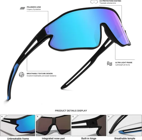 Miniatura 5 de Lentes de sol para niños, lentes de sol de béisbol juveniles, polarizados, deportivos, ciclismo, para niños y niñas, marco ligero