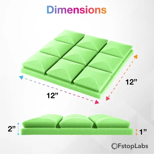 Miniatura 4 de Paneles de espuma acústica de 2 x 12 x 12 pulgadas, absorción acústica de sonido, para aislamiento acústico (paquete de 12, verde)