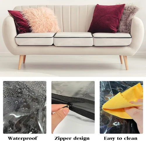 Miniatura 3 de 4 fundas de cojín de plástico para sofá – Funda impermeable de PVC transparente para sofá contra arañazos de gato, perro, 28 x 28 x 9 pulgadas