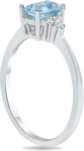 Miniatura 2 de Gemstone and Diamond Ring in 10K White Gold (Available in Emerald, Sapphire, Blue Topaz, Amethyst, and more)