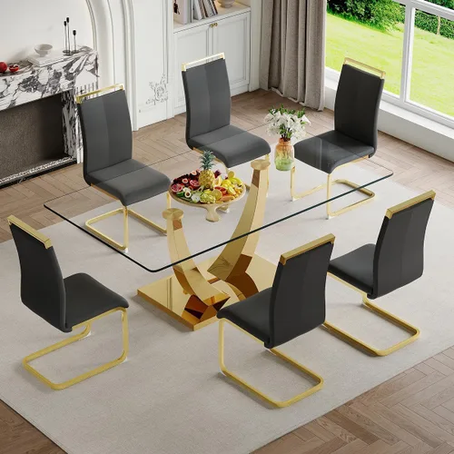 Miniatura 53 de Mesa de comedor moderna para mesa de comedor de mármol sintético de 4/6, 63 pulgadas, mesa de cocina rectangular, mesa de cocina y comedor de fácil