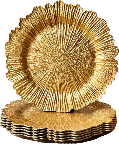 Miniatura 15 de Platos Base Blancos Antiguos, Platos Base Redondos de 13" para Platos de Cena, Juego de 6 Platos Base de Plástico para Bodas, Fiestas, Decoración