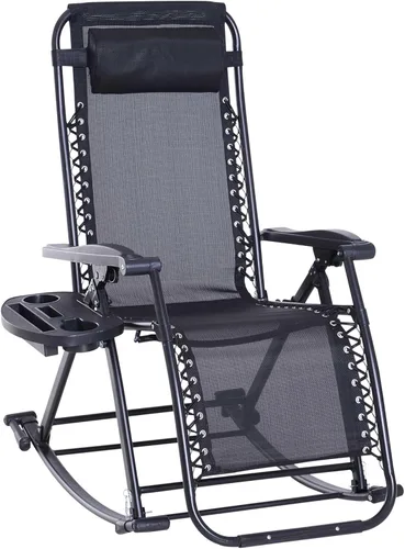 Miniatura 14 de Outsunny Mecedoras para exteriores, plegables, reclinables, de gravedad cero, mecedora de descanso con almohada, portavasos y soporte para teléfono