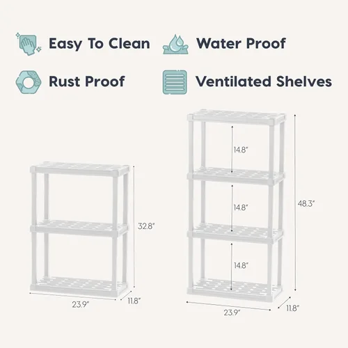 Miniatura 2 de IRIS USA Estantes de almacenamiento de plástico de servicio ligero de 4 estantes, capacidad de 200 libras, 48" H x 24" A x 12" P, unidad de Blanco