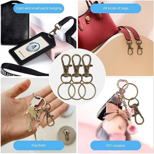 Miniatura 7 de dophee 100 ganchos giratorios de metal con anillos para llavero, cierres de pinza de langosta dorados para hacer joyas, bricolaje, manualidades