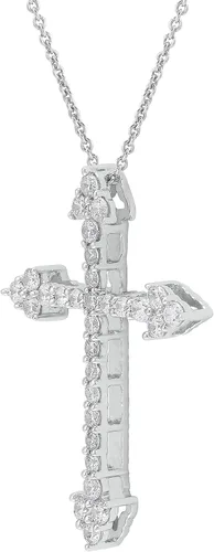 Miniatura 2 de GILDED Diamante cultivado en laboratorio T.W. de 14 qt (claridad SI1-SI2, color F-G) y colgante de cruz ornamentada de plata de ley con una cadena