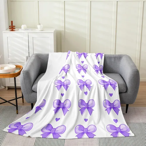 Miniatura 15 de Erosebridal Manta de franela con nudo de lazo para niñas, 40 x 50 pulgadas, diseño de rayas de diamante, para sofá cama y cama de vellón para niños