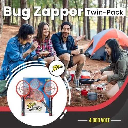 Miniatura 2 de Zap It Bug Zapper - Raqueta mata mosquitos recargable de 4000 voltios, cable de carga USB, Paquete de 2