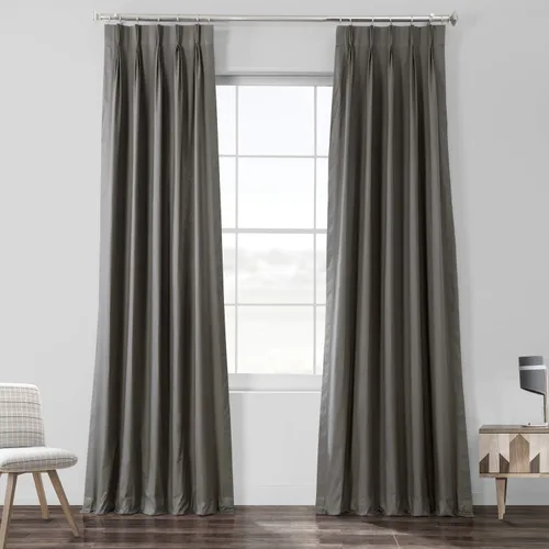 HPD Half Price Drapes PRCT-S04B-84-FP - Cortina plisada de algodón sólido (1 panel), 25 x 84 pulgadas, gris Millstone