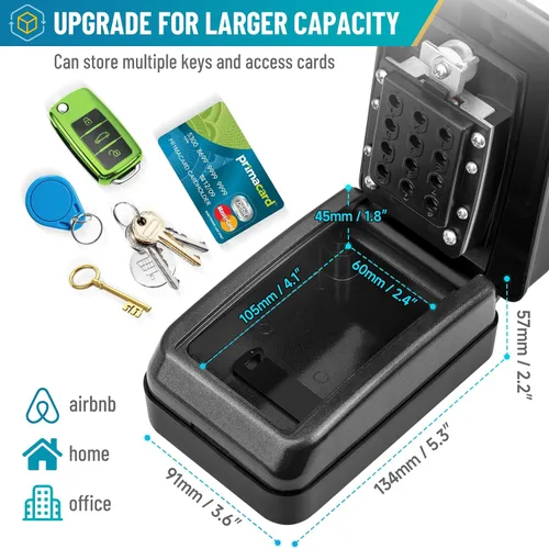 Miniatura 4 de Caja de bloqueo de llave con código, caja de seguridad montada en la pared para llaves con código reposable, caja de seguridad para exteriores