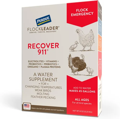 FlockLeader Recover 911, Suplemento de Agua Probiótico para Estrés Severo para Pollos con Electrolitos, Prebióticos y Orégano, para la Muda, Clima