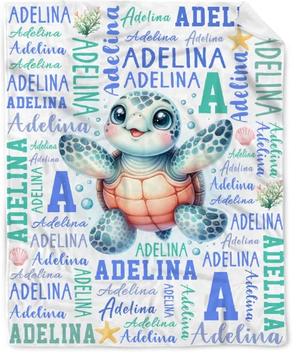 Miniatura 16 de Manta personalizada con nombre, texto y nombre, manta personalizada con nombre para bebés, niños, niñas y adultos, manta personalizada para Tortuga