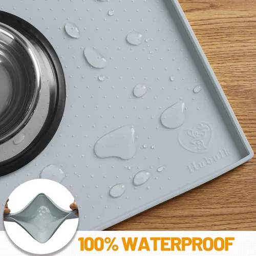 Miniatura 4 de Hubulk Tapete de alimentación para perros, 100% impermeable, mantel individual de silicona de grado alimenticio para tazones de comida y agua