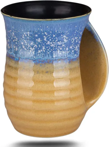 Miniatura 10 de Taza de café calentadora de manos de cerámica hecha a mano (MEJORADA) - Tazas grandes calentadoras de manos de cerámica de 16 onzas, regalo con Taza