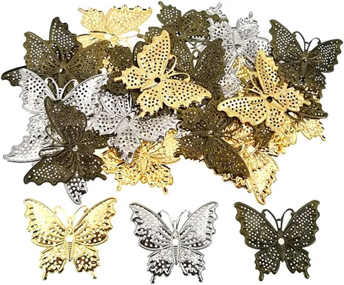 Miniatura 13 de ALIMITOPIA 30 conectores colgantes de filigrana, suministros de decoración de laminado de metal para bricolaje, horquilla, aretes, disfraces