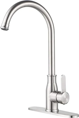 Grifo de cocina de una sola manija de acero inoxidable de níquel cepillado, moderno grifo de fregadero de cocina de arco alto, grifo de fregadero de