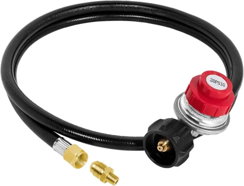 Miniatura 9 de SHINESTAR Regulador de propano de alta presión de 4 pies con manguera, regulador de tanque de propano ajustable de 0-20 PSI con destello hembra