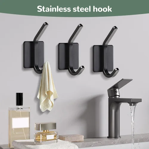 Miniatura 5 de 4 ganchos de pared autoadhesivos para colgar toallas y abrigos, colgador de doble gancho para pared, ganchos de toalla para baños, cocina A_plata