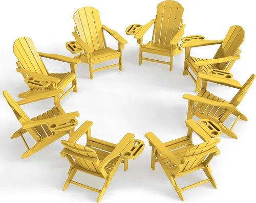 Miniatura 33 de NAVINE Juego de 2 sillas Adirondack plegables de polietileno de alta densidad con portavasos multifuncional, resistente a la intemperie, para Blanco