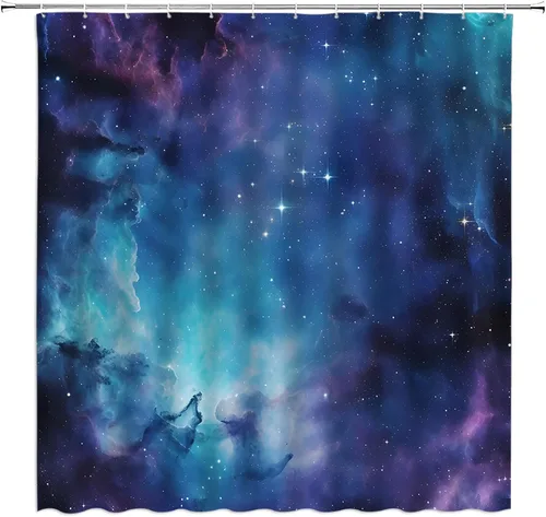 Miniatura 4 de Cortina de ducha con diseño de galaxia, espacio exterior, estrellado, para hombres, niños, universo nebulosa, planeta, juego de decoración de baño