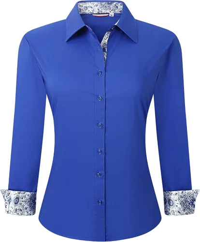 Miniatura 8 de WARHORSEE Blusas de vestir de manga larga con botones de algodón para mujer, blusas de trabajo elegantes de fácil cuidado, blusas casuales