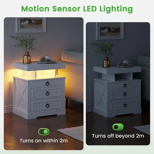 Miniatura 5 de HNEBC Mesita de noche con cajones para armas, mesita de noche de granja con estación de carga, mesita de noche secreta con luz automática de 3