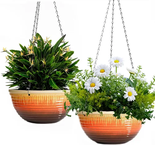 Miniatura 10 de Macetas colgantes de 10 pulgadas para plantas de interior y exterior, paquete de 2 macetas colgantes con orificio de drenaje, macetas colgantes