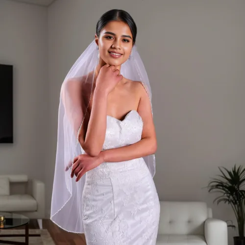 Miniatura 3 de ULAPAN Velo de novia con peine, velo de novia, borde cortado, punta de los dedos, 1 nivel de longitud, cristal de perla para novias, 35 pulgadas