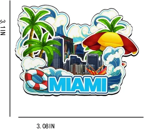 Miniatura 3 de Imán de madera para nevera de Miami Florida USA Monumentos 3D de viaje coleccionables, recuerdos decorativos hechos a mano -2643