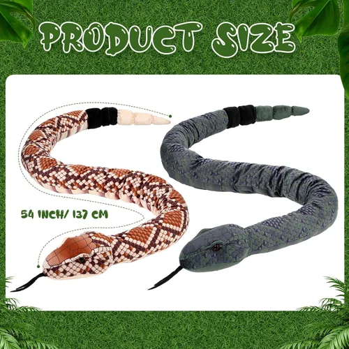 Miniatura 2 de Moneer 2 piezas de felpa de serpiente gigante, serpiente de cascabel de peluche grande de 54 pulgadas, animal de peluche de serpiente realista
