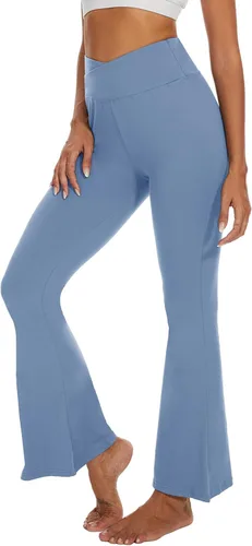 Miniatura 8 de ZOOSIXX Pantalones de yoga acampanados para mujer, leggings cruzados suaves con corte de bota
