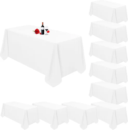 Miniatura 30 de Paquete de 10 manteles rectangulares de 60 x 102 pulgadas, color beige para mesas rectangulares de 6 pies, mantel rectangular de tela de poliéster