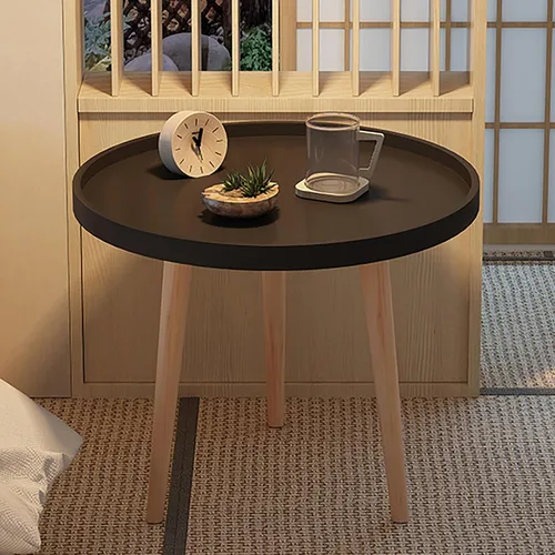 Mesa auxiliar redonda, bandeja para mesita de noche, mesa auxiliar para sala de estar, dormitorio, espacios pequeños, patas de haya (color negro,