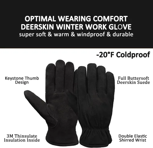 Miniatura 2 de SKYDEER 3M Thinsulate - Guantes térmicos de trabajo de invierno con piel de ciervo genuina resistente al viento (unisex)