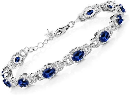 Miniatura 33 de Gem Stone King 7-14 Cttw Oval Gemstone Birthstone Tennis Bracelet For Women 925 Sterling Silver Oval 6X4MM 7 Inch With 1 Inch Extender Fine