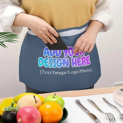 Miniatura 258 de AXKEUDO Delantal personalizado con bolsillos, delantales de cintura para camarera para cocinar en casa, restaurante, servir trabajo