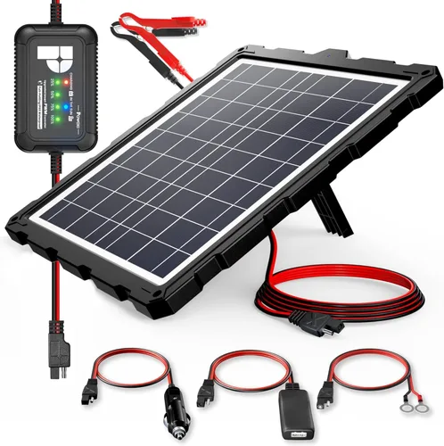POWOXI - Cargador de batería solar mejorado de 20 W y mantenedor, controlador de carga PWM de 3 etapas inteligente externo, kit de carga por goteo