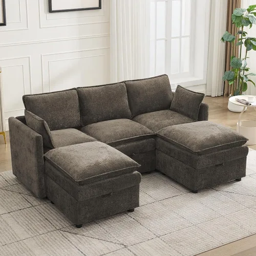 Miniatura 27 de Otomana cuadrada grande de 27 pulgadas con almacenamiento, reposapiés tapizado moderno con patas antideslizantes para sofá, mesa de café, sala