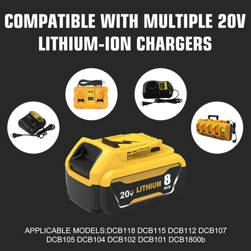 Miniatura 6 de Paquete de 6 baterías de repuesto para batería Dewalt de iones de litio de 20 V 8.0 Ah, alta capacidad, 8,000 mAh, repuesto para batería