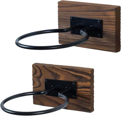 Miniatura 6 de MyGift Juego de 2 soportes de bolas deportivas de madera y metal para montar en la pared