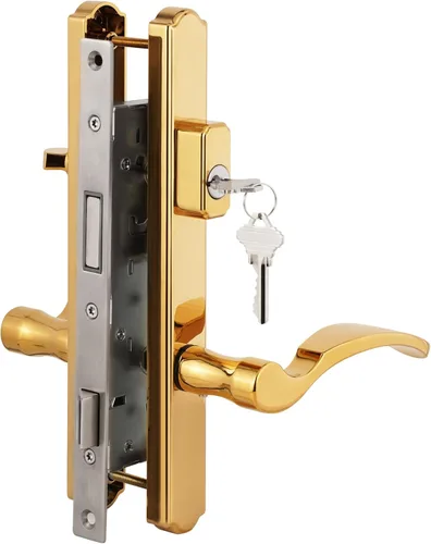 House Guard Sistema de Manija para Puerta de Patio con Bisagras con Manija de Palanca, Juego de Cerradura de Mortaja Universal para Puertas de Latón