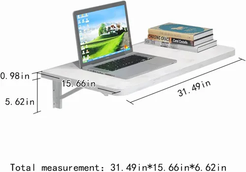 Miniatura 2 de Pmnianhua Escritorio montado en la pared, mesa de hojas desplegables de 31 pulgadas, mesa plegable, escritorio de pared plegable, escritorio Nogal