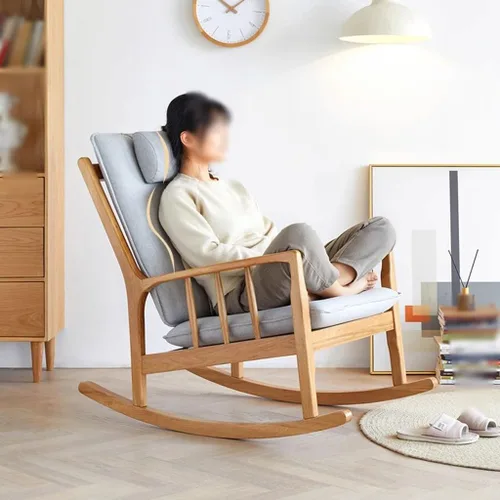 Miniatura 6 de Silla de oficina de madera maciza con almohada, mecedora para el hogar, silla de ocio tapizada extraíble, adecuada para sala de estar, dormitorio
