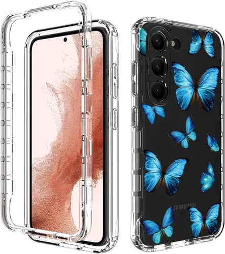 Miniatura 6 de Funda para Galaxy S23, Samsung S23 con protector de pantalla de vidrio templado, patrón de mariposa transparente de cuerpo completo, funda