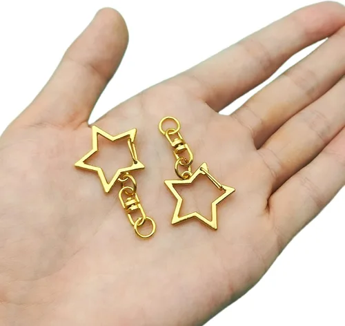 Miniatura 7 de 60 piezas de clip de llavero dorado en forma de estrella, cierre giratorio de metal con hebilla colgante de cadena con conector de anillo abierto