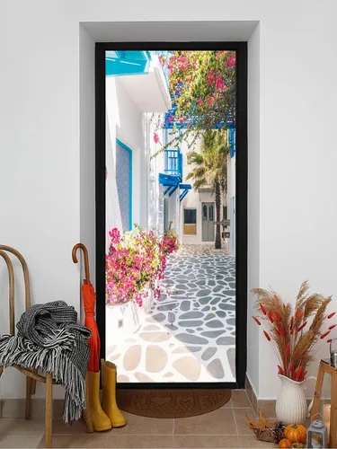 Miniatura 20 de artfanke Adhesivos 3D para puerta, 30.3 x 78.7 pulgadas, papel tapiz de piedra para puerta de escalera de piedra, calcomanías autoadhesivas