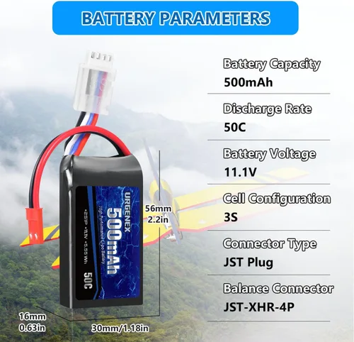 Miniatura 2 de Batería Lipo de 11.1 V 500 mAh 3S 50C de alta tasa de descarga RC con enchufe JST recargable Lipos para RC Avión Racing Drone Helicóptero Quadcopter