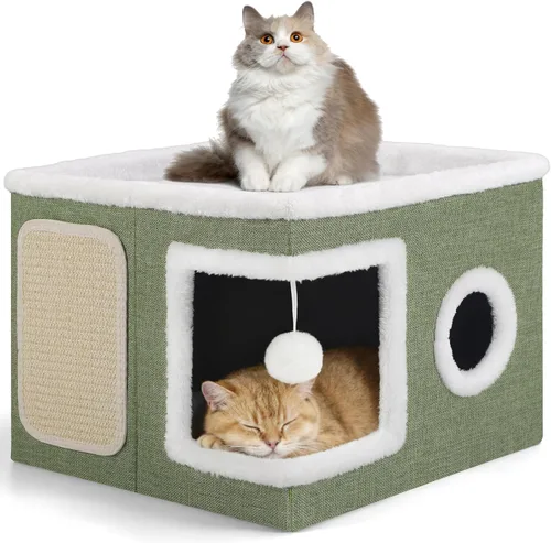 Miniatura 16 de Casa de Gato de 2 Pisos para Gatos de Interior, Separable en 2 Grandes Camas de Gato Cueva con Condominios Escondidos, Almohadillas para Rascar